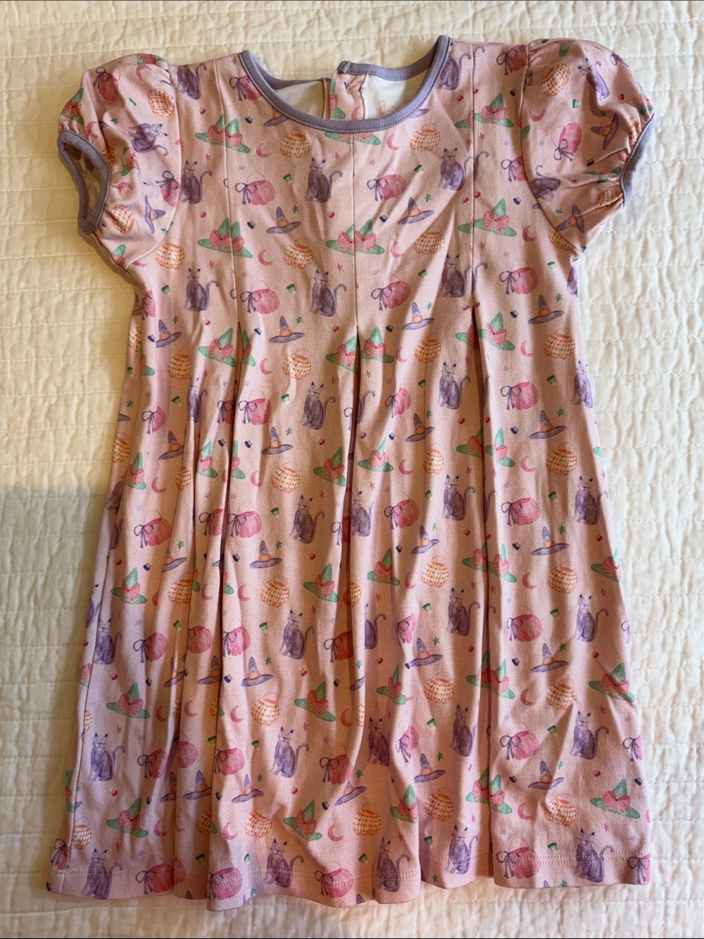 Girls' Pink Short-Sleeve Casual Dress with Animal Print